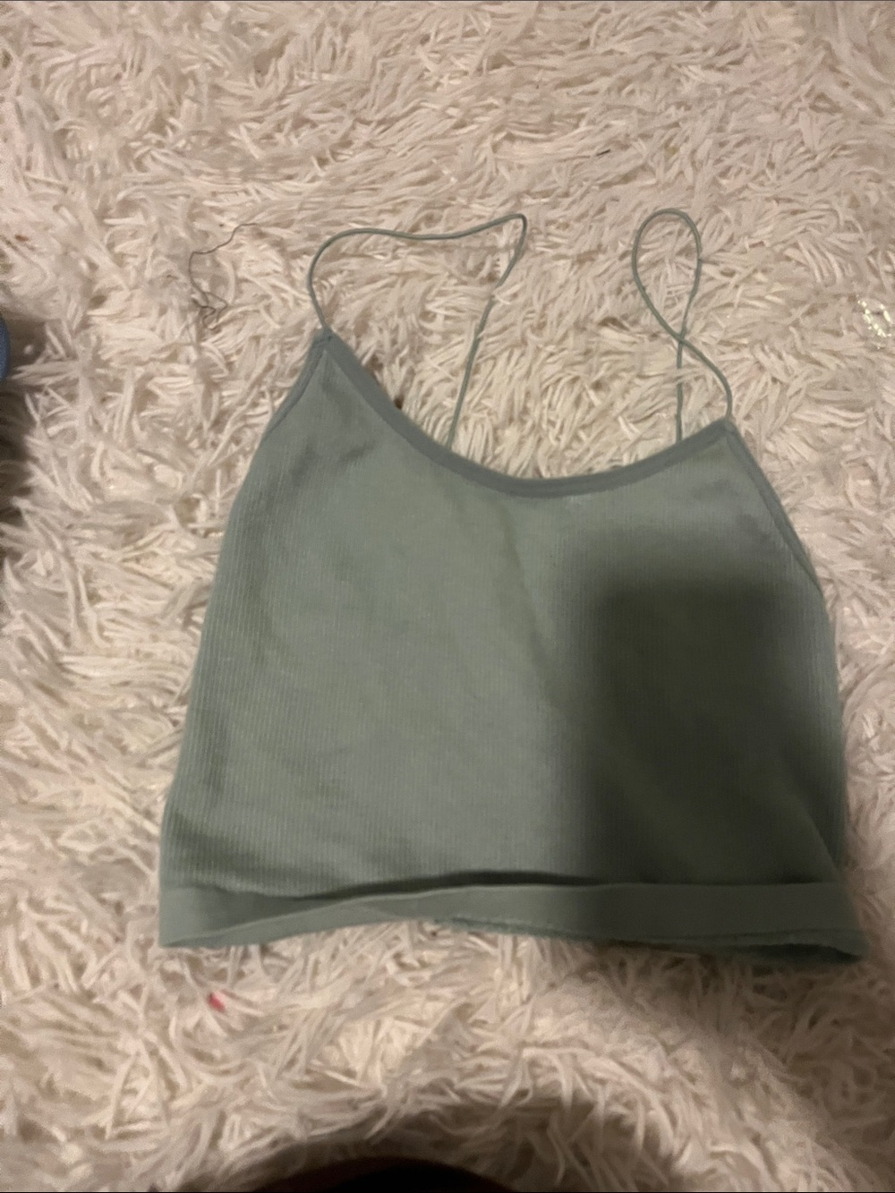 Forever 21 Ribbed Spaghetti Strap Crop Top - Sage Green